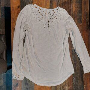 Free People Luna Crochet Long Sleeve Henley In White